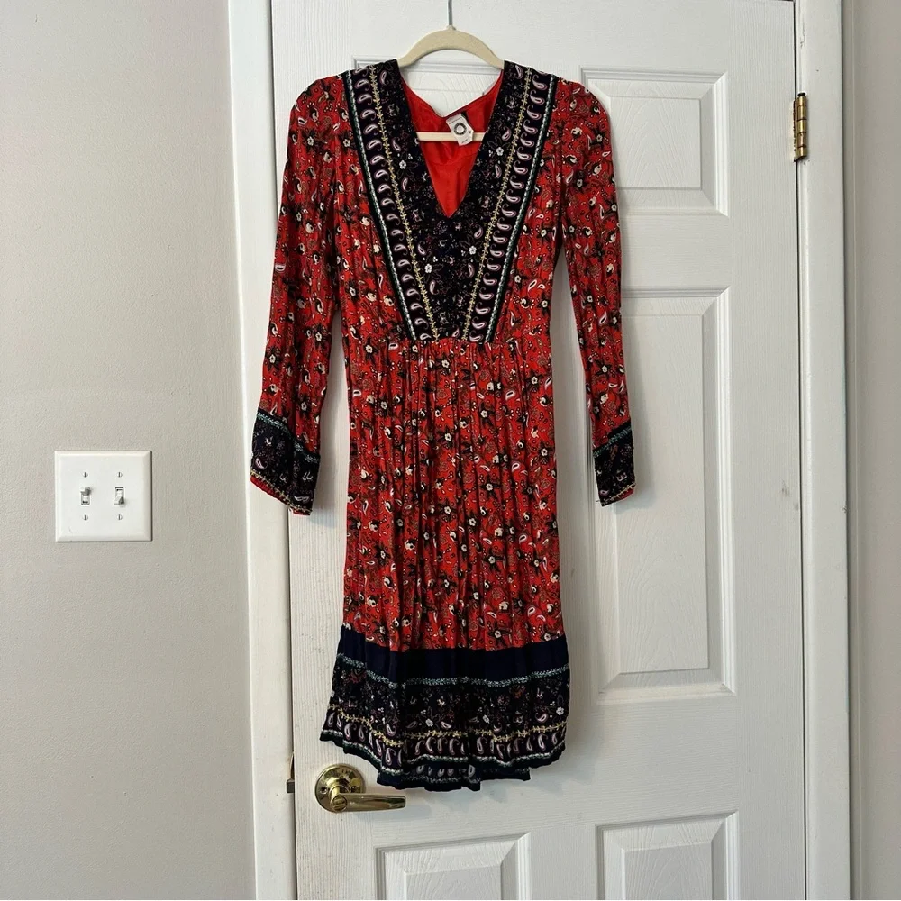 Anthropologie Bohemian Red Floral Dress - Picture 2 of 6